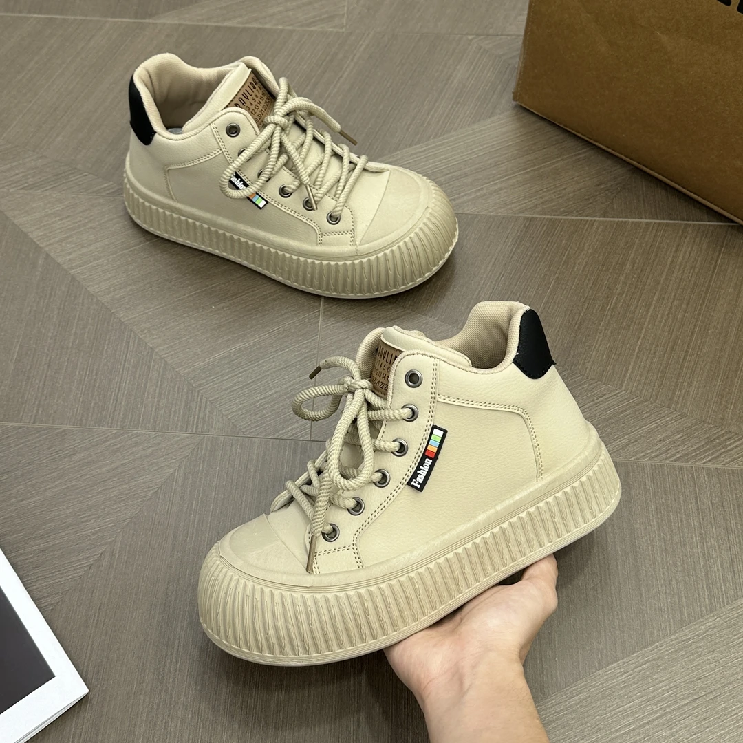 XUNQINJI/寻亲记秋季新款高帮板鞋运动休闲百搭厚底ins韩版饼干鞋