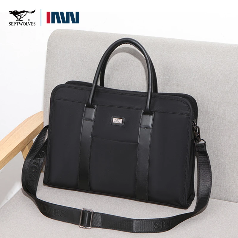 七匹狼单肩斜挎包男士时尚商务公文包轻便出差多功能手提电脑包WO