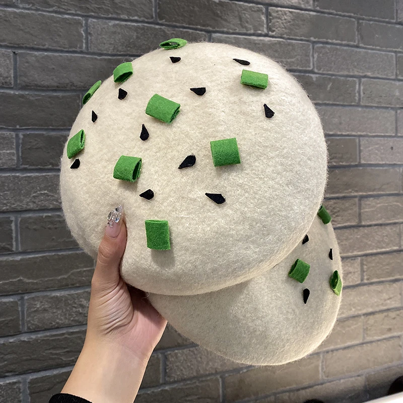 秋冬季个性潮流百搭纯羊毛生煎包贝雷帽女时尚保暖加厚蓓蕾画家帽