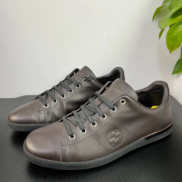 GUCCI/古驰42欧码棕色双G压印板鞋成色自定义无配件/正品/wdf46
