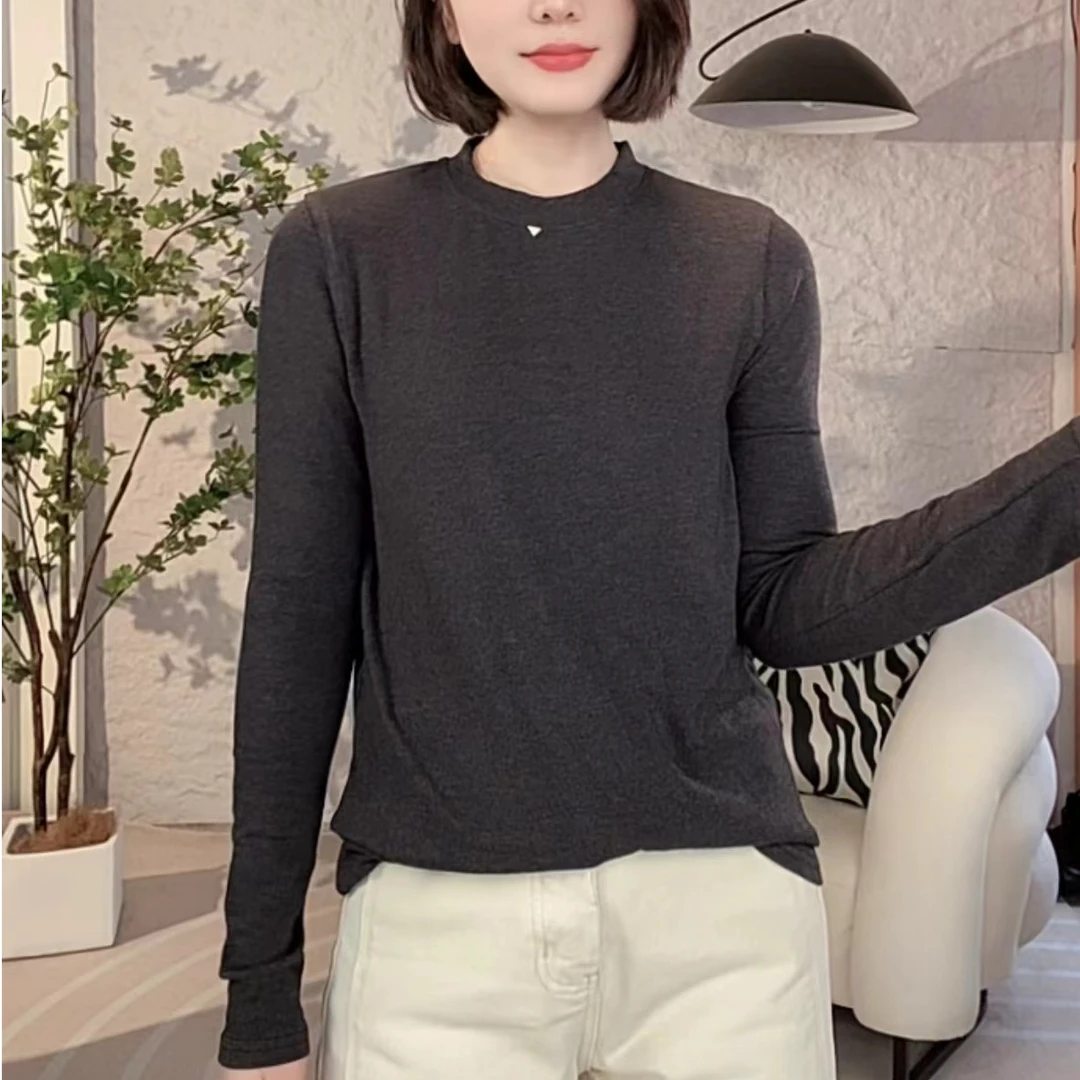 新款秋冬净版简约圆领精品棉打底衫百搭时尚长袖上衣