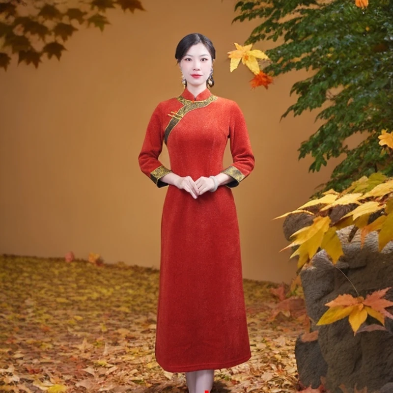 秋色霜华 双色 2024新款改良旗袍气质日常优雅经典修身