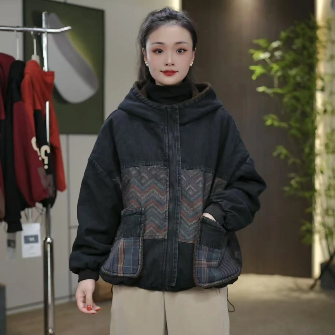 7685新款秋冬加绒加厚休闲百搭显瘦连帽棉服