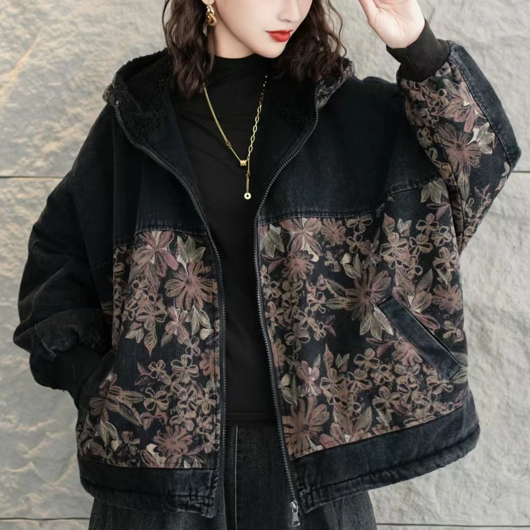 7773新款秋冬加厚休闲百搭复古显瘦连帽上衣棉服