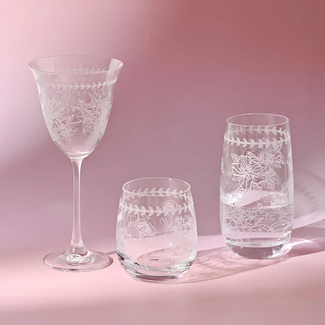 英国进口Portmeirion波特美林花草园系列水 晶玻璃酒杯水杯香槟杯