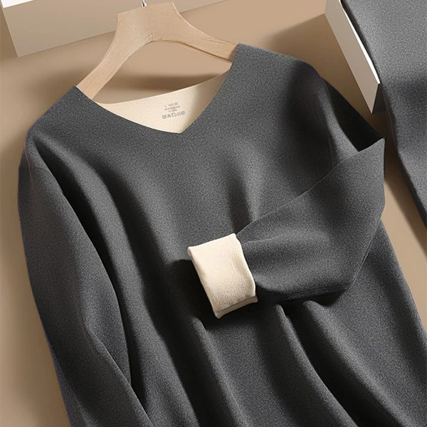 【情侣款】款德绒保暖内衣套装AB面v领恒温发热内穿保暖速暖