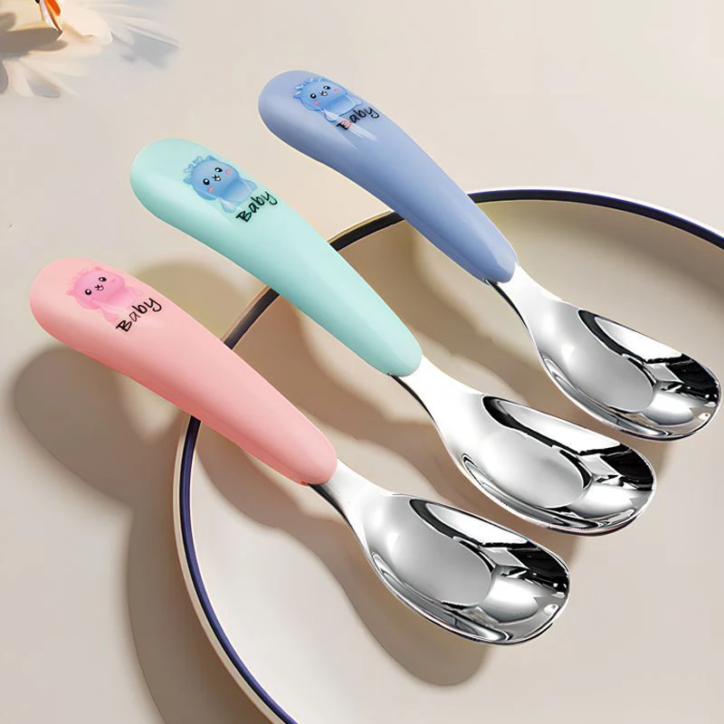 儿童316L不锈钢勺子自主进食宝宝吃饭专用勺子元宝勺小汤勺餐具
