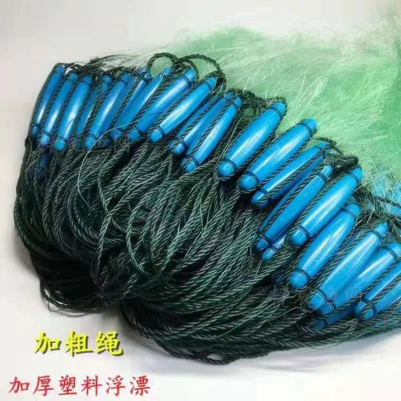 塑料浮漂绳拉网优质粘网丝网耐用加重捕鱼网渔网三层丝网100米