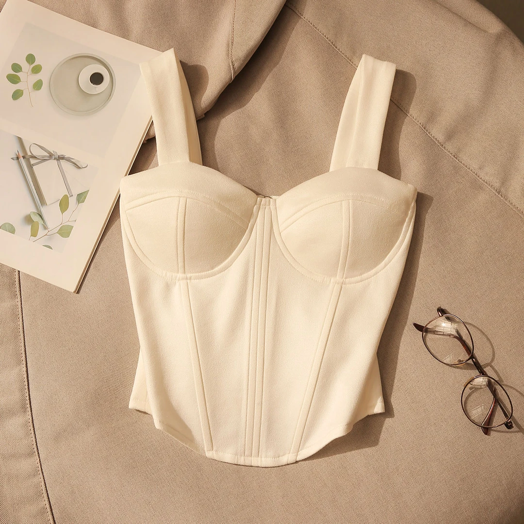 白色鱼骨吊带背心女高档西装内搭带胸垫美背2024新款打底抹胸上衣