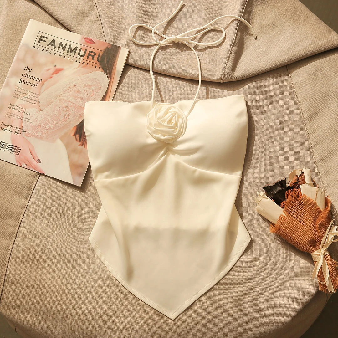 法式白色抹胸挂脖吊带背心高女档夏季性感辣妹一字领无袖上衣外穿