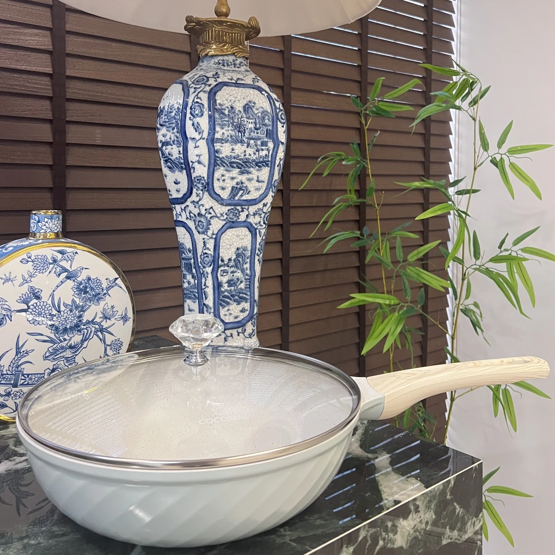 麦饭石炒锅30cm陶瓷麦饭石不粘炒锅电磁炉燃气通用