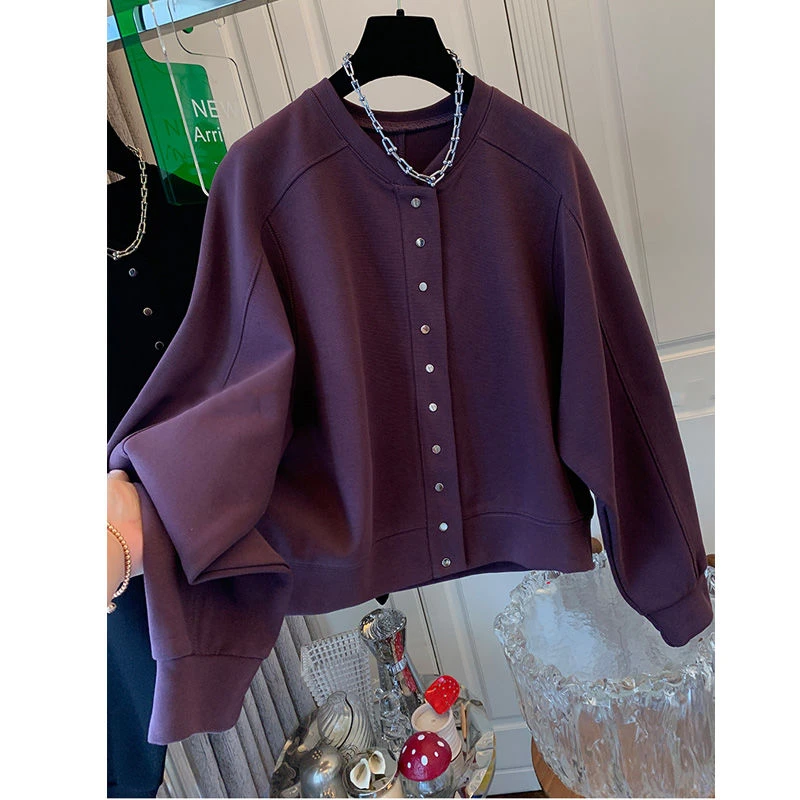 2026春秋新款气质时尚休闲百搭简约宽松大码纯色开衫短外套上衣女