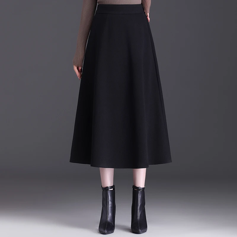 【毛呢/西装料可选】三片毛呢半身裙大摆高腰显瘦A字裙中长款洋气款
