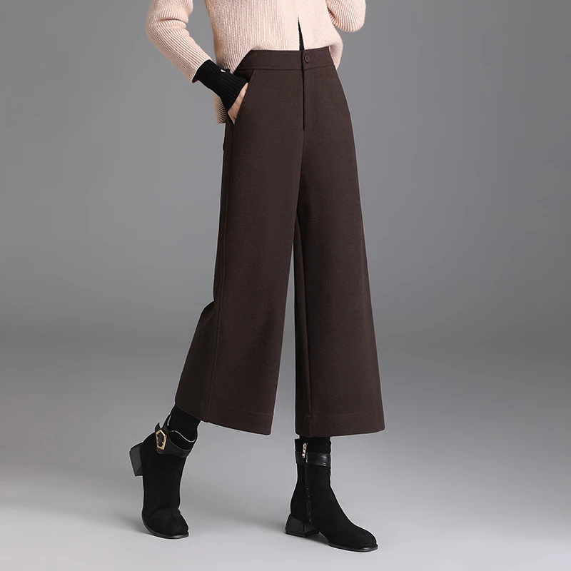 毛呢九分裤女秋冬阔腿裤2024新款高腰宽松厚实休闲裤显瘦八分裤子
