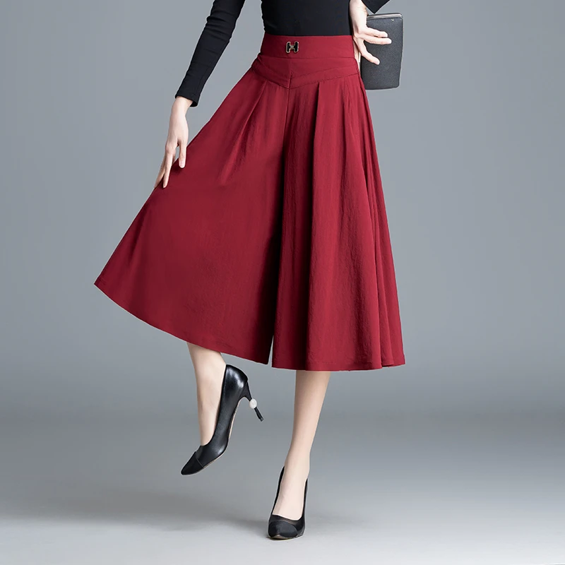 裙裤七分裤女春夏薄款2025新款高腰大码宽松a字阔腿裤垂感休闲裤