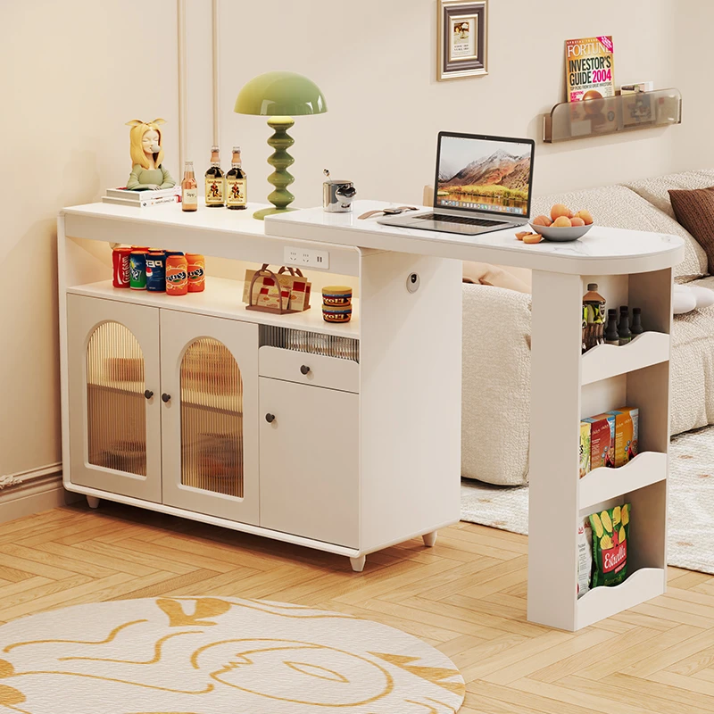 沙发边法式餐边柜吧台桌简约奶油风客厅零食柜储物柜伸缩吧台桌