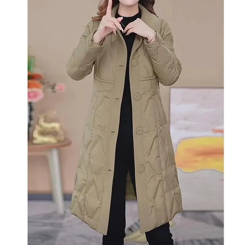 雪中飞轻薄羽绒羽绒服冬季女中长款大码宽松中年妈妈时髦显瘦加厚