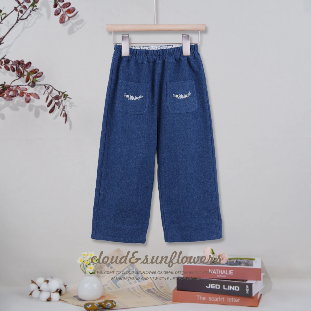 女童原韩D前兜刺绣直筒休闲裤1112846