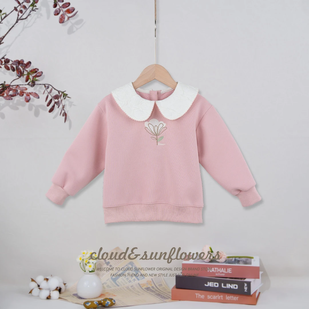【云朵小葵】女童秋季时尚潮流小花刺绣双翻领卫衣1112741