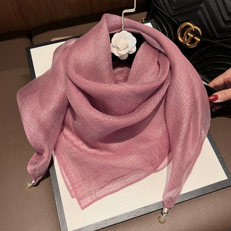 丝巾女春秋新款方巾磁吸扣高级感纱巾百搭装饰小领巾薄款洋气围巾