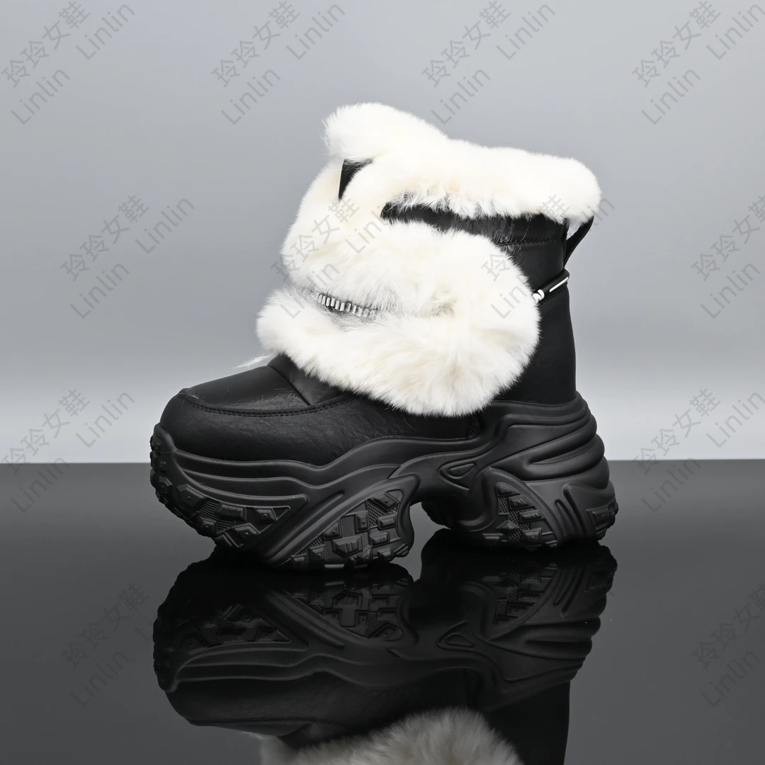 雪地靴2024冬季内增高女鞋新款松糕厚底毛毛鞋加绒加厚保暖短靴B