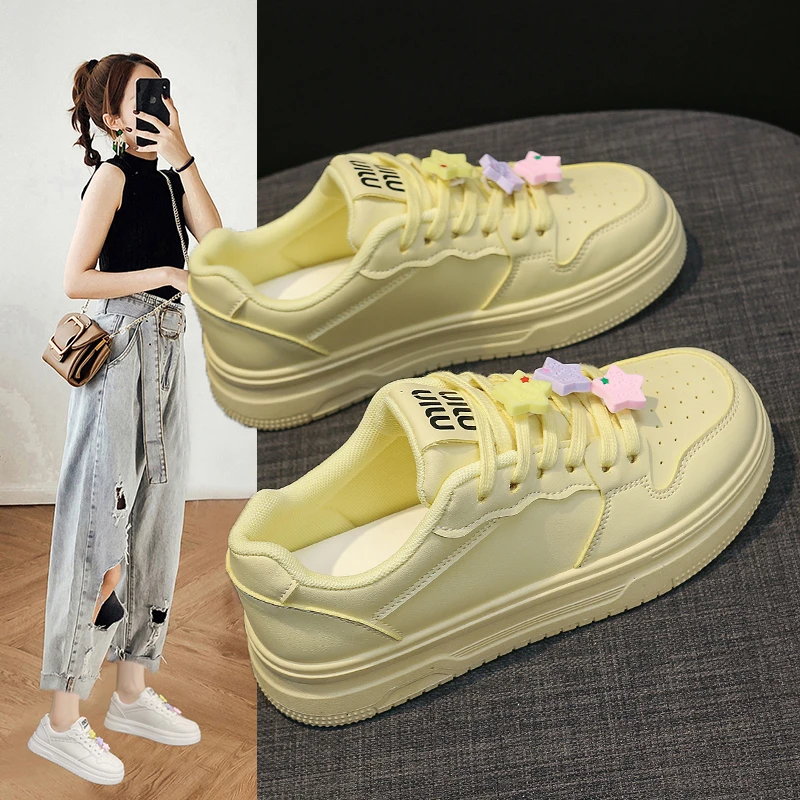 小白鞋女2024新款秋季百搭厚底增高休闲运动板鞋小众设计感面包鞋