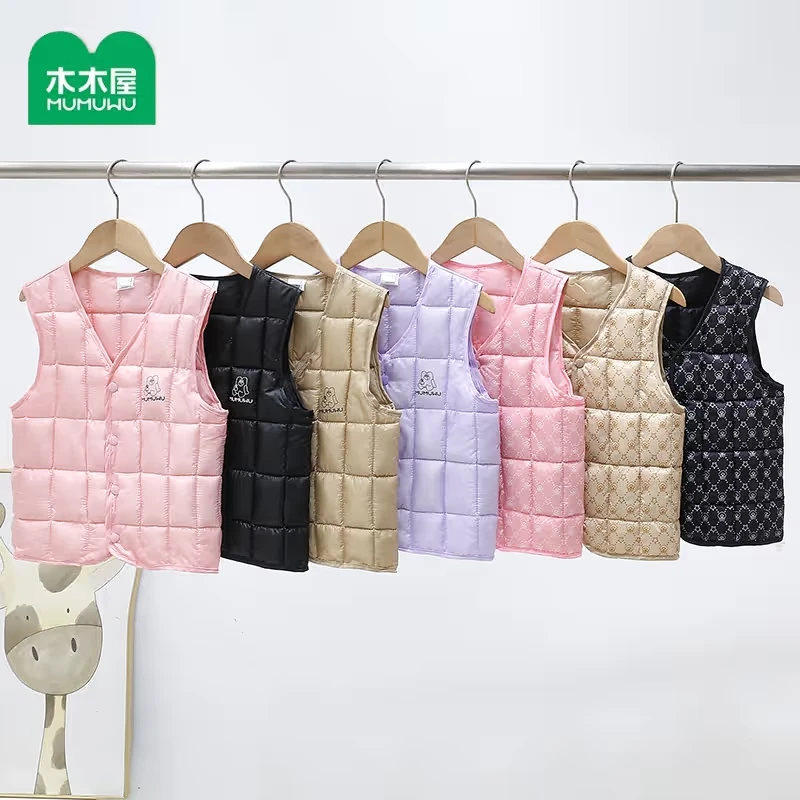 木木屋男女童机绗棉格子棉马甲百搭格子内胆