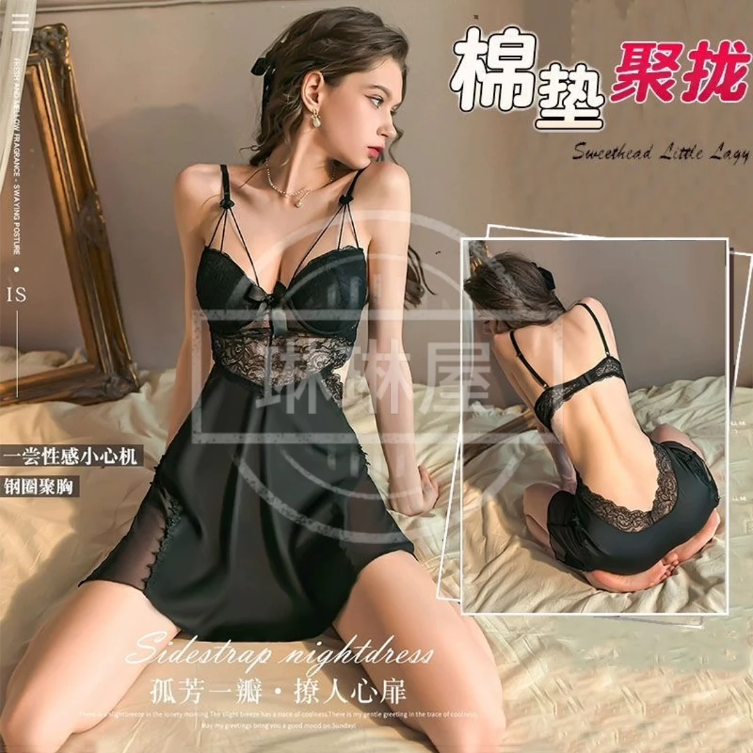 赫拉「棉垫聚拢」80-180斤维秘可穿浪漫性感蕾丝修身睡衣家居服a52