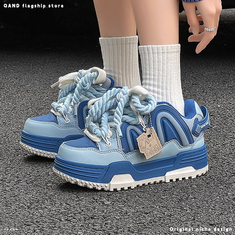 奇安达/华夫饼面包鞋新爆款情侣5cm增高厚底鞋子百搭原创休闲板鞋