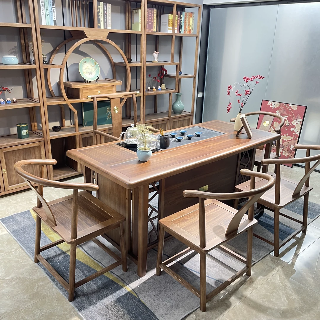 2025新款新中式茶桌禅意胡桃木茶桌椅组台实木家用阳台泡茶桌茶台