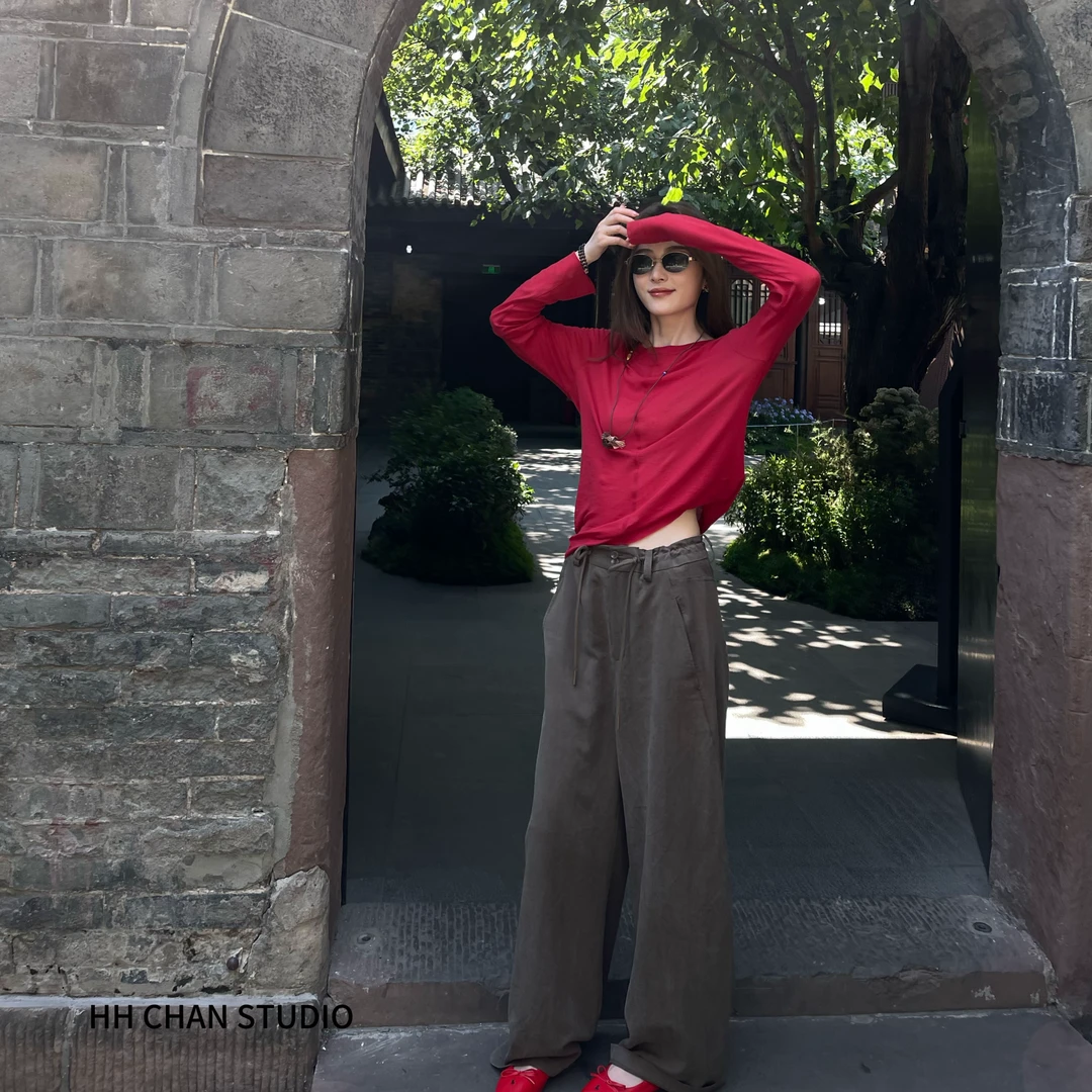 HH.CHAN“橄榄裤”定制夏季清透橄榄绿直筒休闲裤HH52S36727