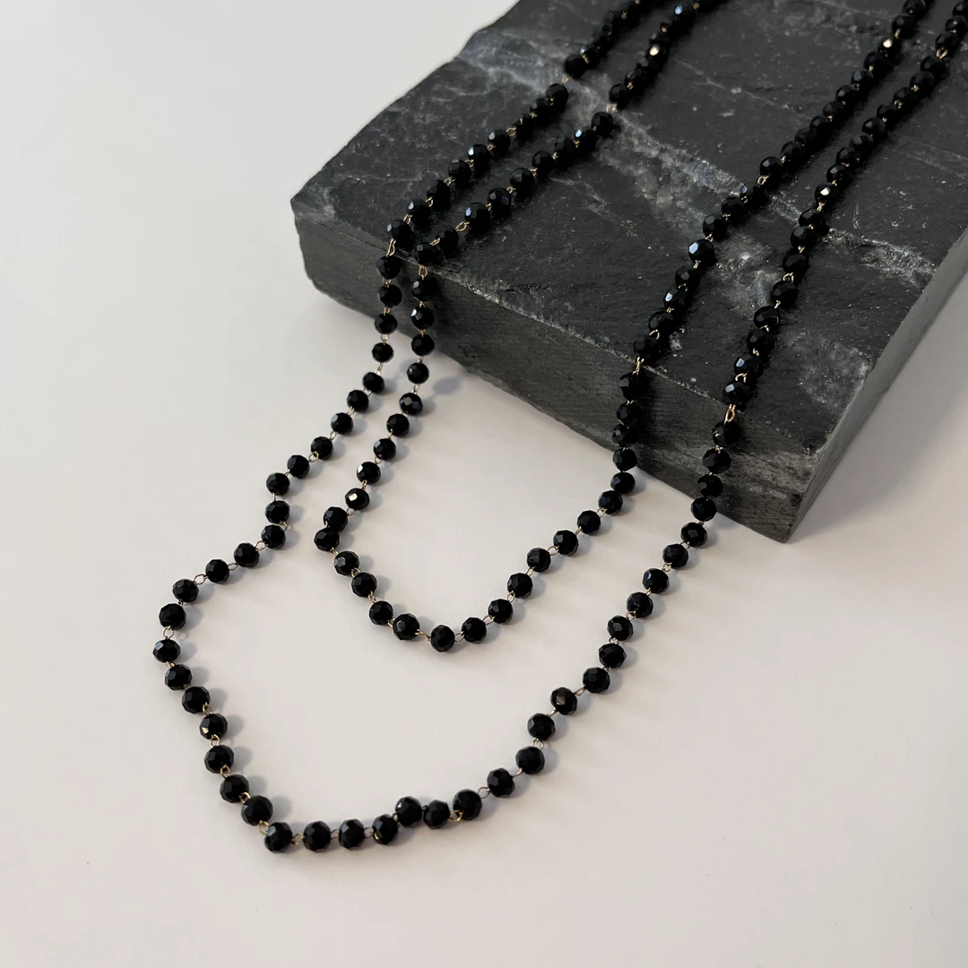 钛钢琉璃项链 可碰水！切面闪闪小黑珠项链