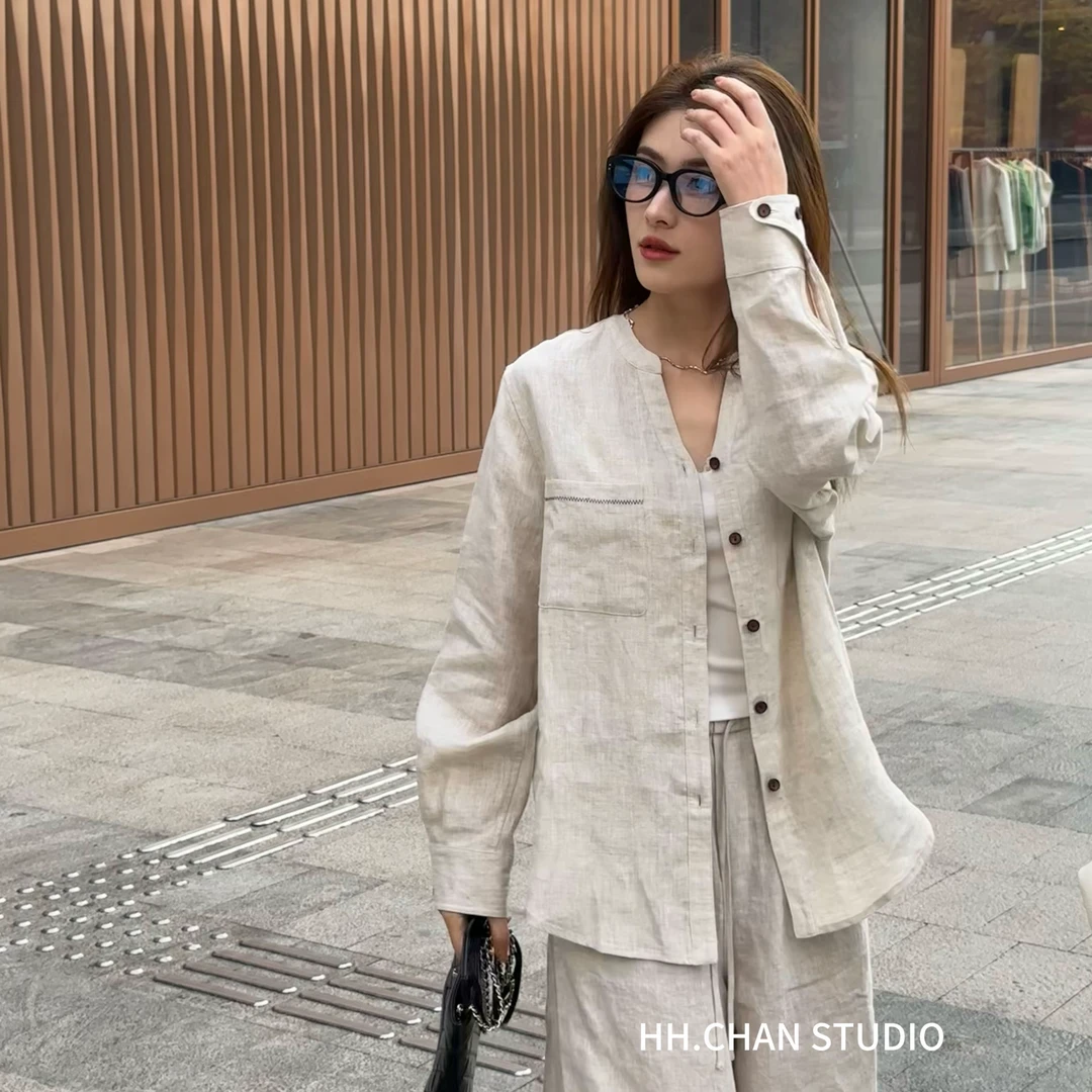 HH.CHAN“松弛女士”100%亚麻老钱风定染亚麻原色松弛衬衫上衣