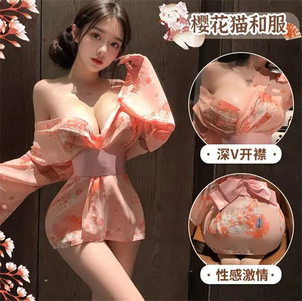 【花花】性感樱花猫日系和服御姐迷人睡衣纯欲雪纺轻奢家居服