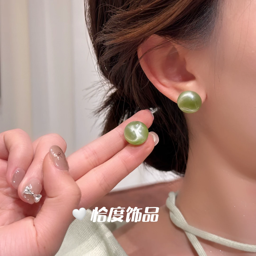 【恰度】绿色珠珠晕染圆形耳钉韩系个性简约小众高级感