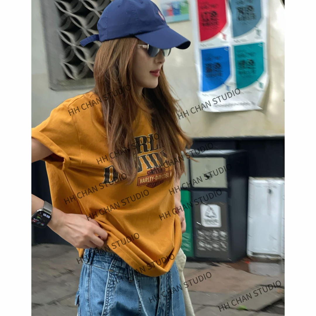HH.CHAN“美式暴击”100%棉中古复刻炒色美式橙黄短袖HH52D37324