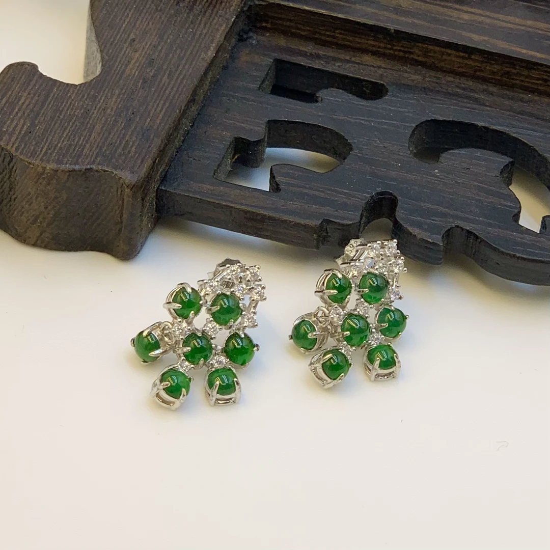 【新店福利爆款】天然A货翡翠绿蛋面耳饰-YG0086