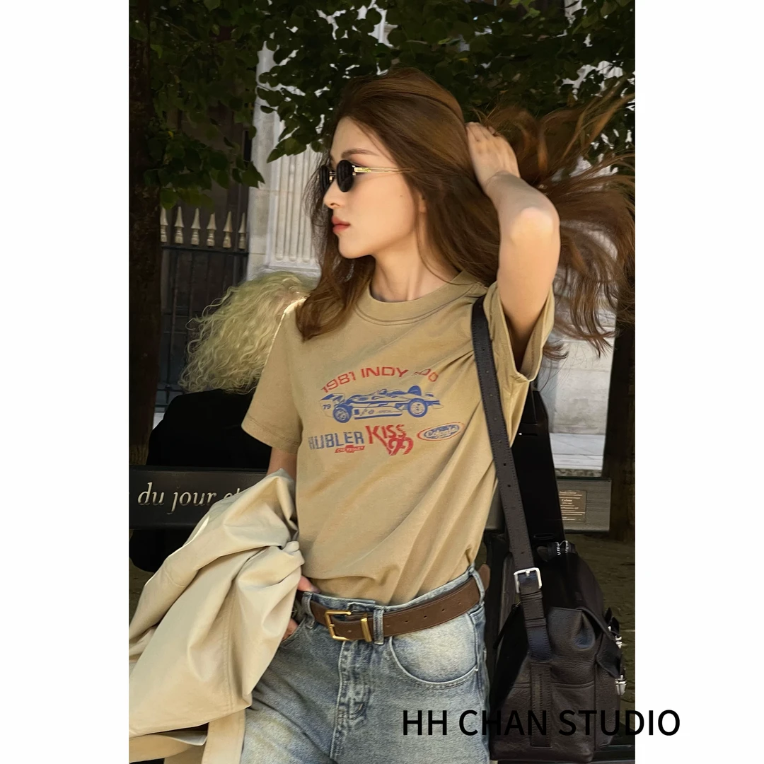 HH.CHAN“F1”100%棉炒色炒盐美式复古F1圆领正肩短袖HH52D37051