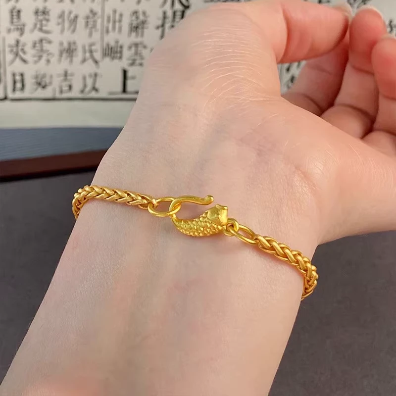 钛钢手链 环环相扣小鱼麦穗手链轻奢新中式百搭时尚手饰