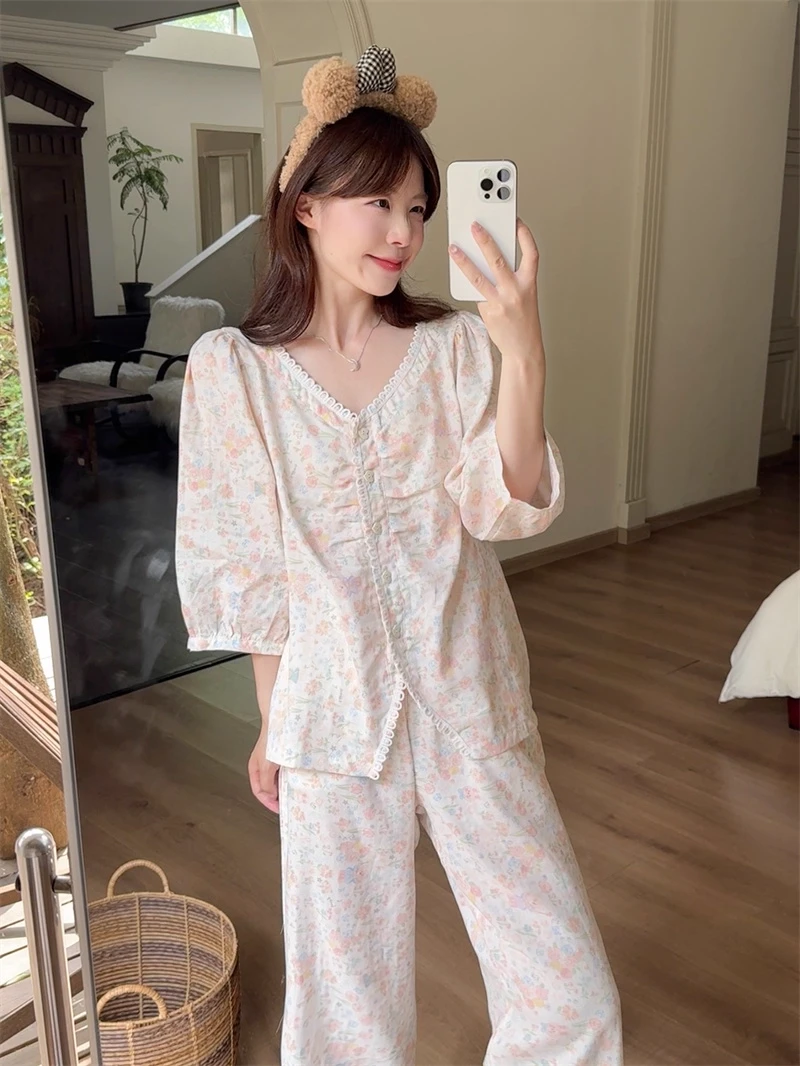 范小懒【棉纱花花兔】新款睡衣女款夏季云朵棉家居服可外穿