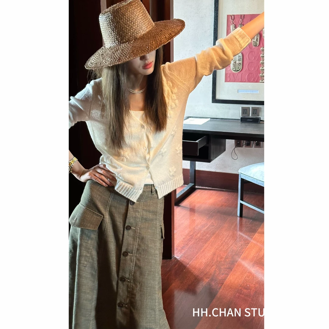 HH.CHAN“拉夫绿裙”2025春夏亚麻棉拉夫经典亚麻绿色半身裙