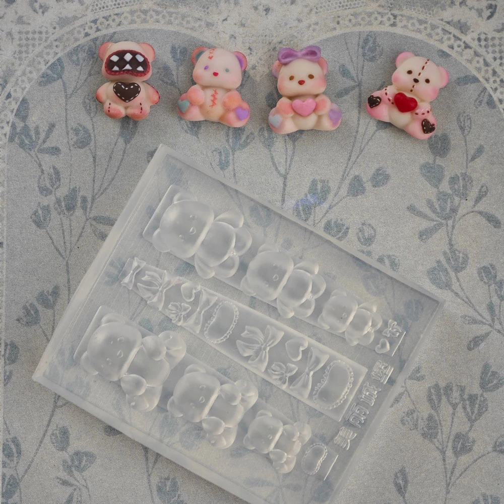 美甲雕花模具卡通可爱嘟嘟小熊蝴蝶结爱心硅胶美丽城堡正版磨具