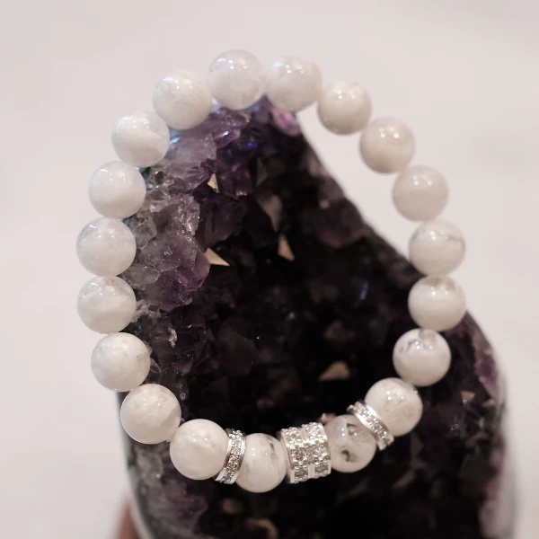 合金手链 五行金系天然白幽灵圆珠女款手串手链手工简约