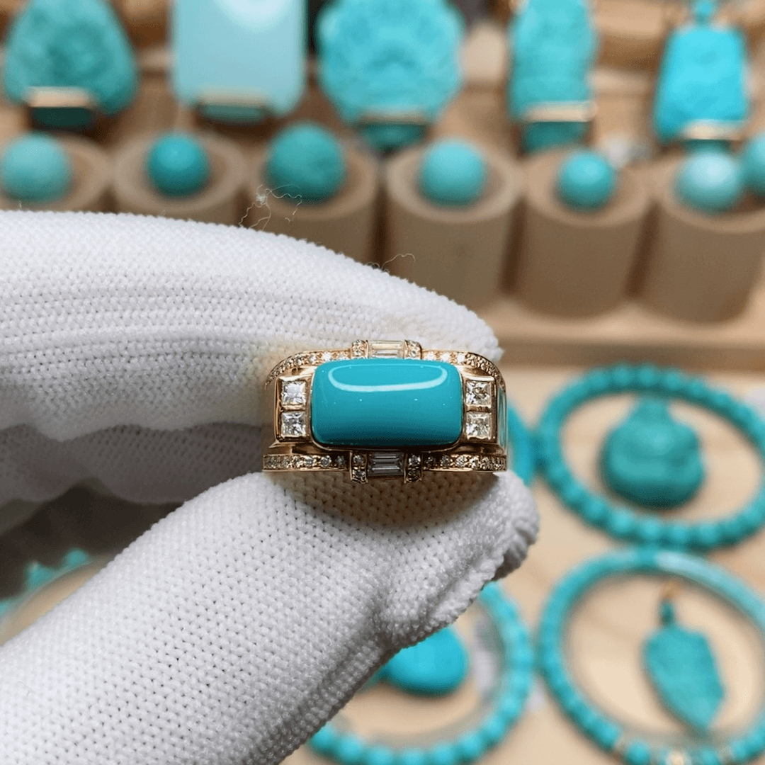 绿松石珠宝奇石18K金镶嵌