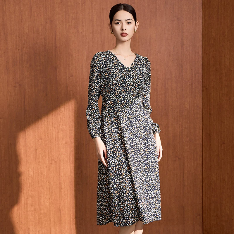 MY TENO/马天奴法式印花显瘦气质碎花优雅VDA646DRX0收腰连衣裙