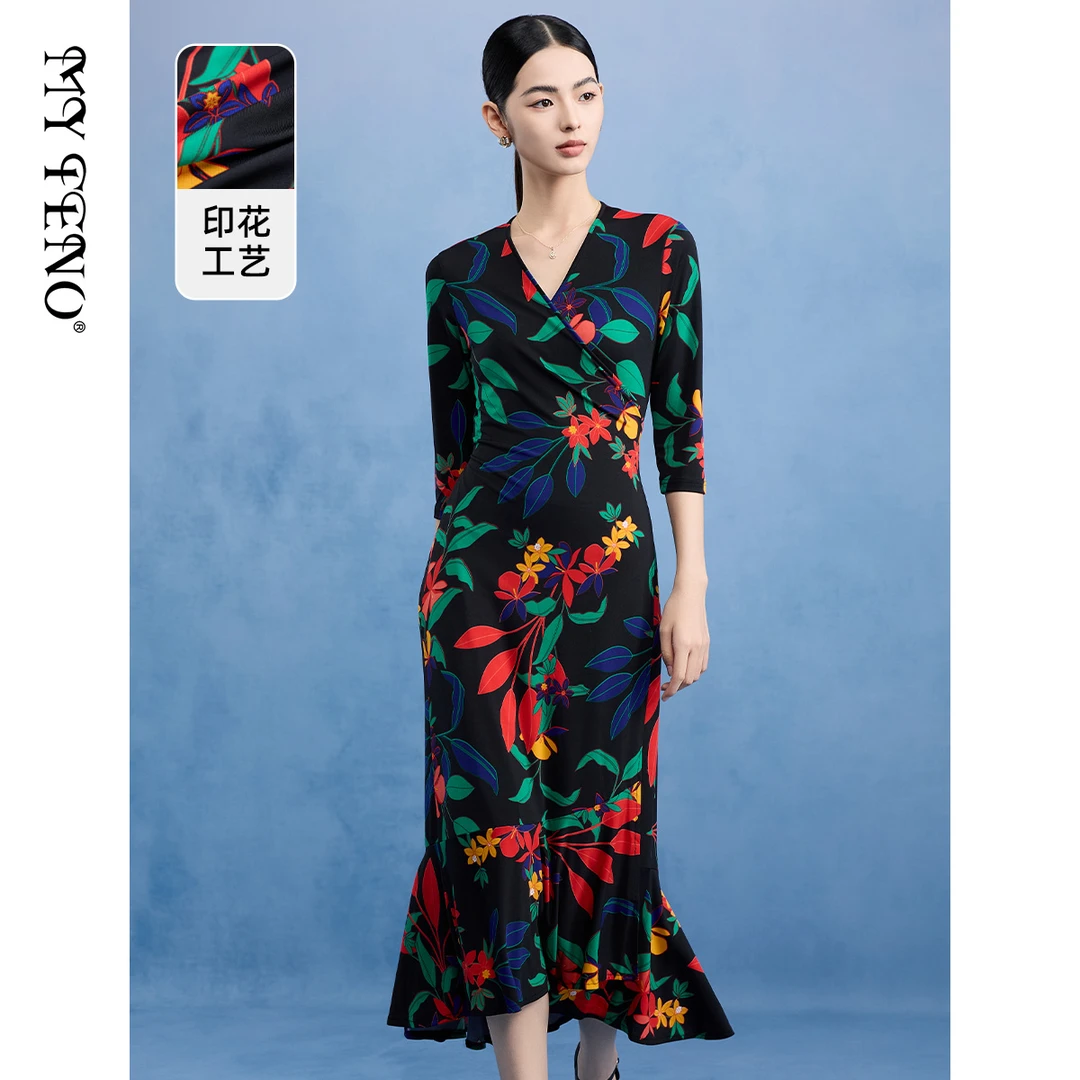 MY TENO/马天奴VDSC86DRX0连衣裙旗袍气质长袖长裙长款修身印花复