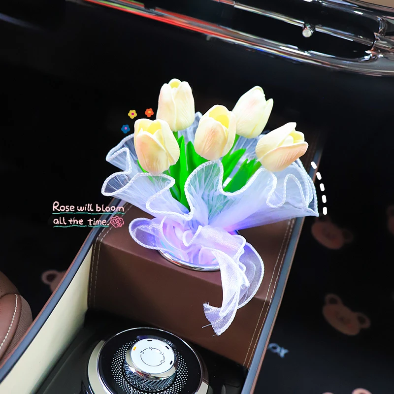 五菱缤果宾果车载郁金香花束ins风汽车中控台摆件网红车内装饰品