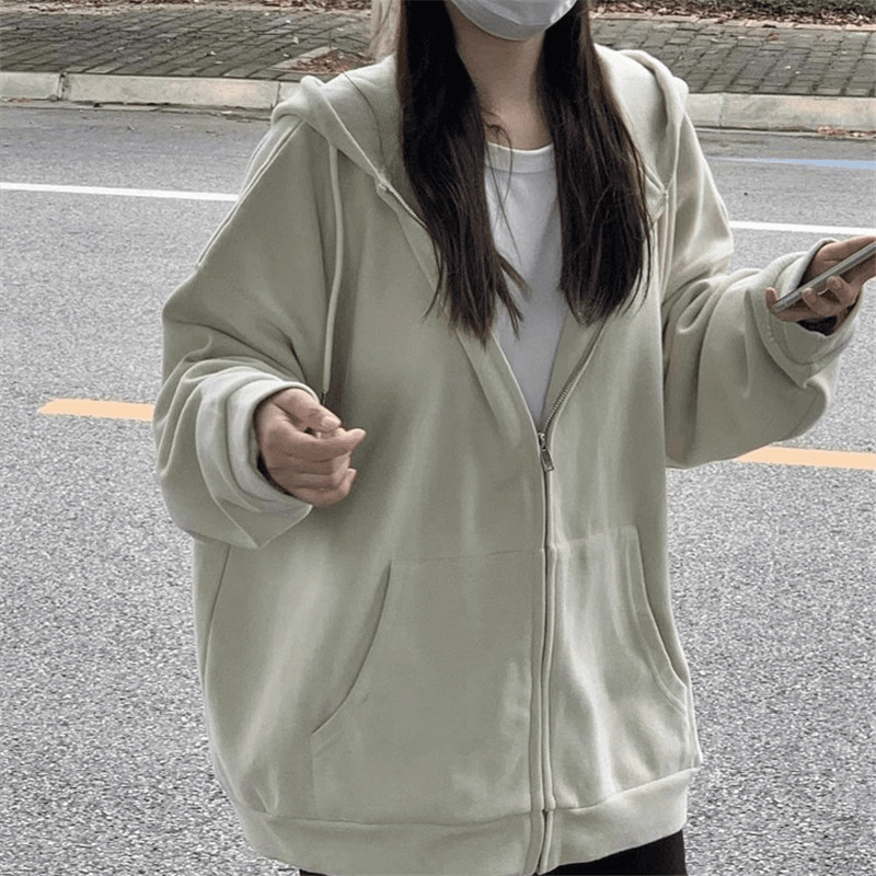 秋季绿色卫衣外套女2023新款爆款春秋款运动休闲连帽开衫上衣拉链