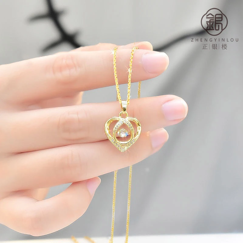 坠链均足银 黄色跳动的心加厚电镀百搭肖邦链（45-50cm）+坠一整套