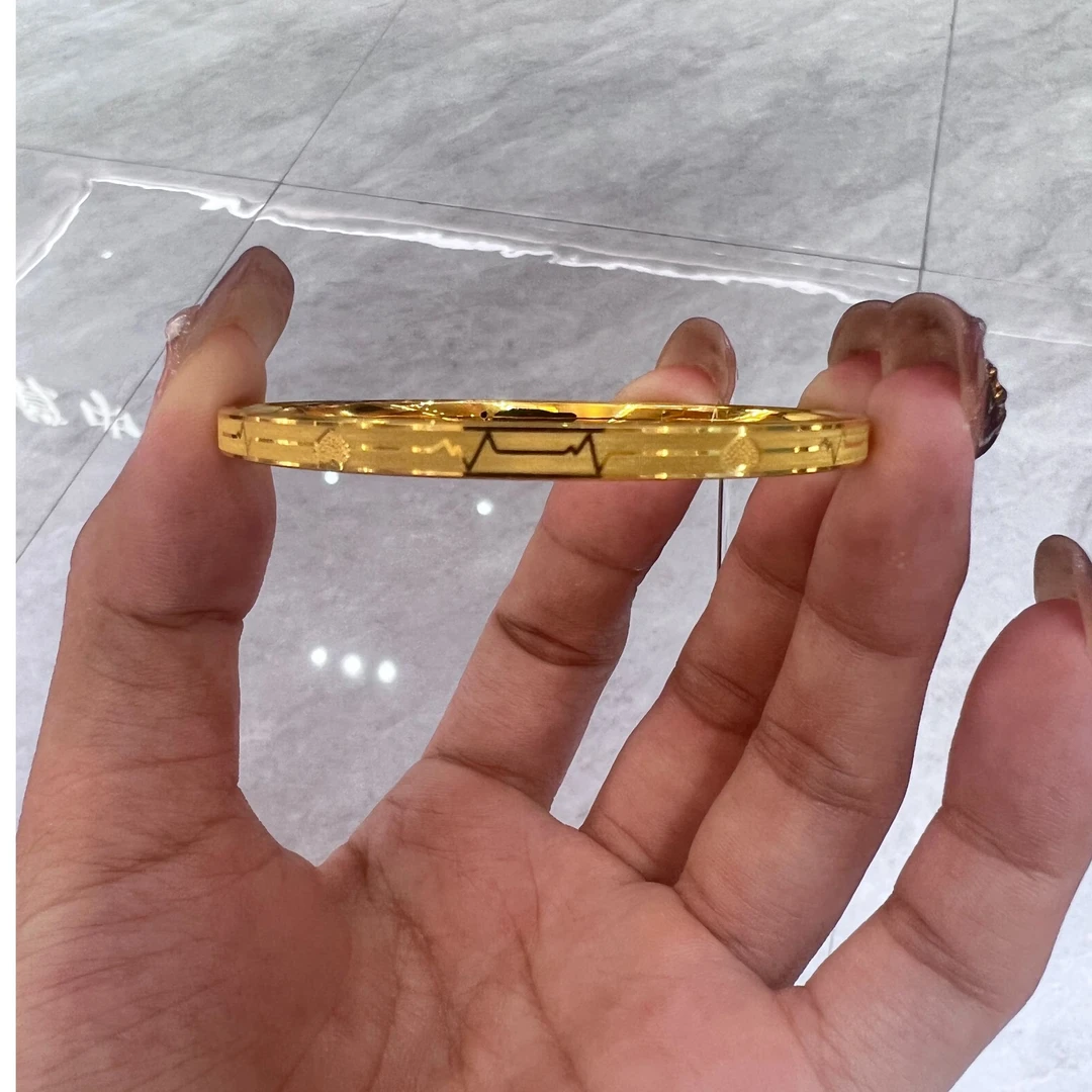 足金黄金时尚气质轻奢时尚手镯-硬金心电图手镯